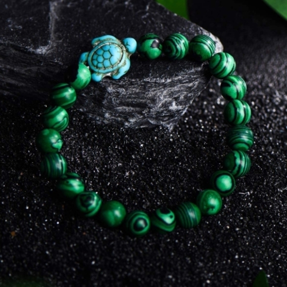𝅺SALE! New Turquoise Sea Turtle Green Malachite Balance Healing Bracelet - Picture 2 of 6
